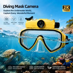 Diving Mask Camera 1080P HD Underwater Video Recording  with Wide View Anti-Leak Design for Adults